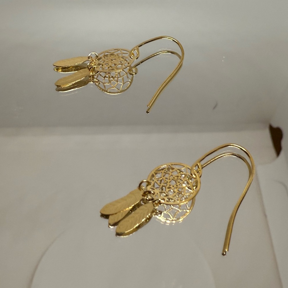 NEW Solid 10K Gold BIG Dreamcatcher Earrings